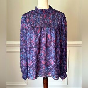 Joie Purple Paisley Long Sleeve High Neck Blouse size Large